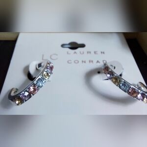 LC Lauren Conrad Silver-tone Hoop earrings multi color simulated stones NWT